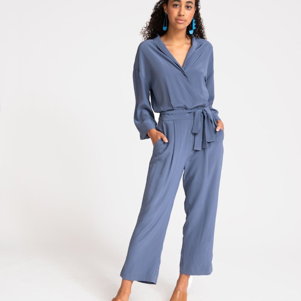 Grana Silk Wrap Jumpsuit, Vintage Indigo, Small